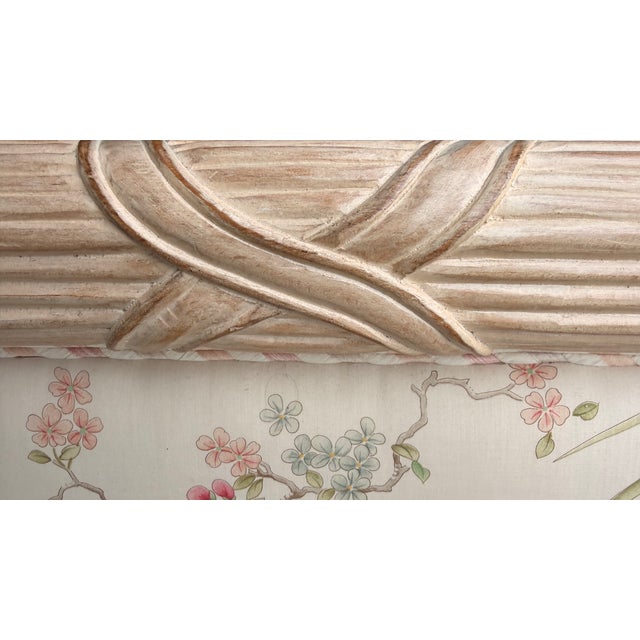 Vintage King-Size Chinoiserie Silk Upholstered Headboard With Carved Frame For Sale - Image 10 of 16