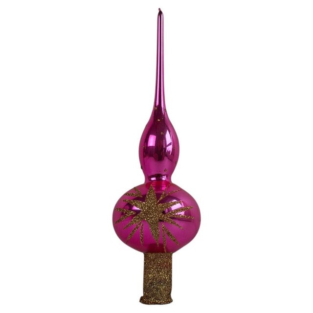 Vintage Pink Glass Christmas Tree Topper, Czechoslovakia, 1970s For Sale - Image 12 of 12