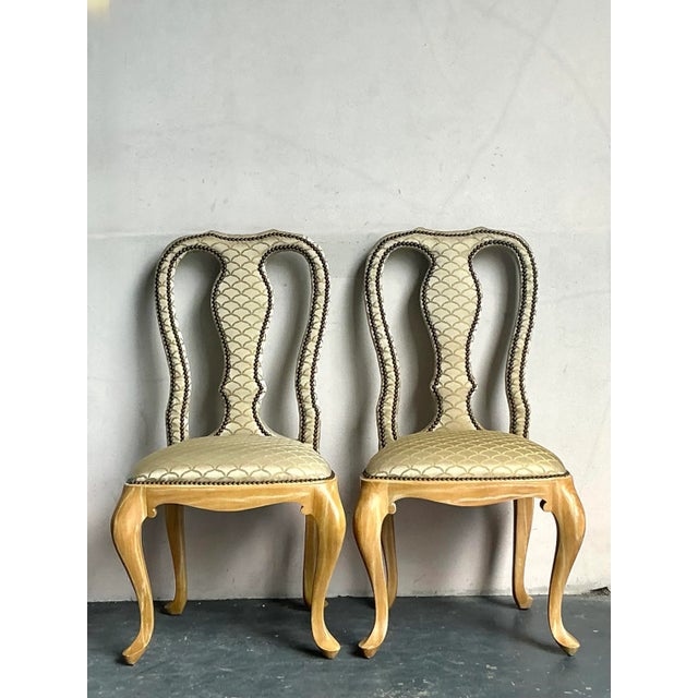Vintage Regency Nailhead Queen Anne Dining Chairs - A Pair For Sale - Image 4 of 6