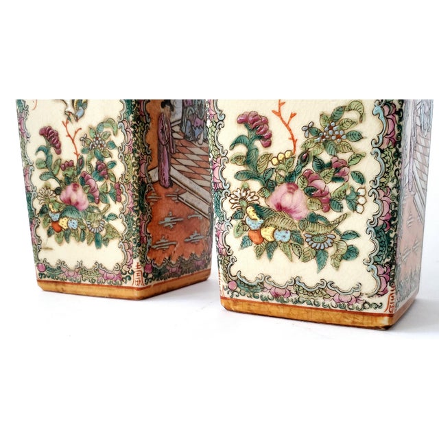 Pair Antique Rose Medallion Qing Style Chinese Vases For Sale In Miami - Image 6 of 12