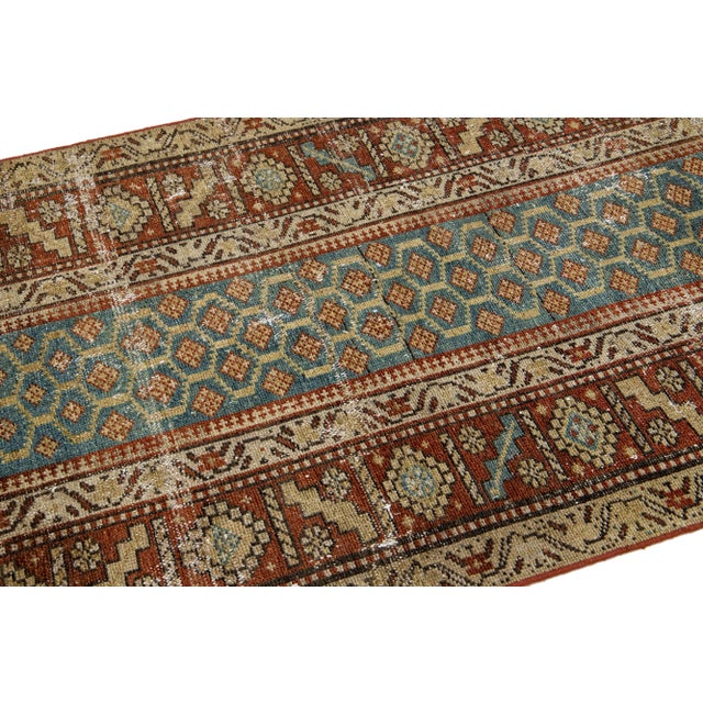 Antique Blue Malayer Handmade Wool Runner With Allover Design For Sale In New York - Image 6 of 9