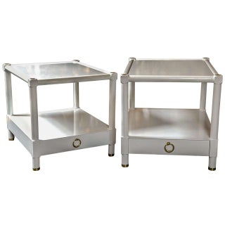 Baker White Lacquered End Tables - A Pair For Sale