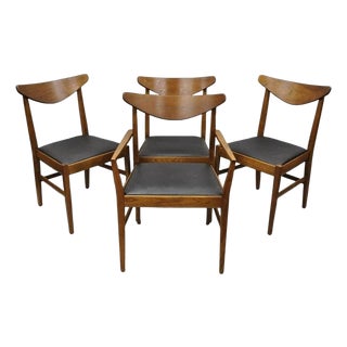 Vintage Mid Century Modern Cat Eye Walnut Dining Chairs by Stanley - Set of 4 For Sale