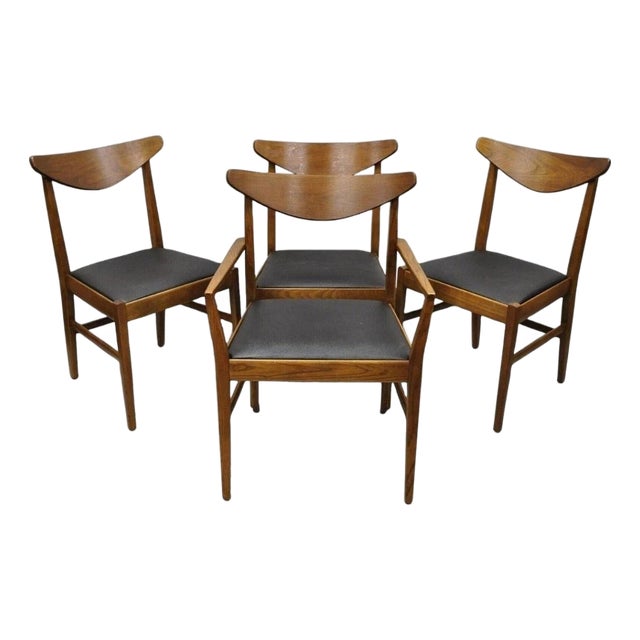 Vintage Mid Century Modern Cat Eye Walnut Dining Chairs by Stanley - Set of 4 For Sale