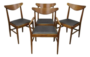 Vintage Mid Century Modern Cat Eye Walnut Dining Chairs by Stanley - Set of 4
