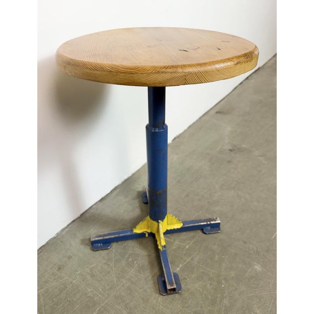 Blue Vintage Industrial Workshop Stool, 1960s For Sale - Image 8 of 14