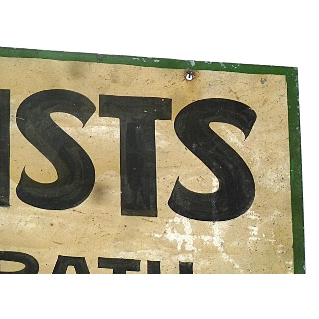 1930s Tourists Rooms Bath Cabins Double-Sided Painted Metal Sign 30” X 17.5” For Sale In Boston - Image 6 of 8