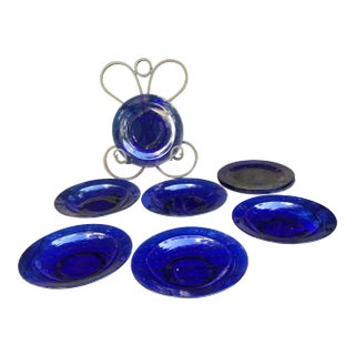 Vintage Cobalt Blue Glass Bowls & Salad Dishes- Set of 8 For Sale