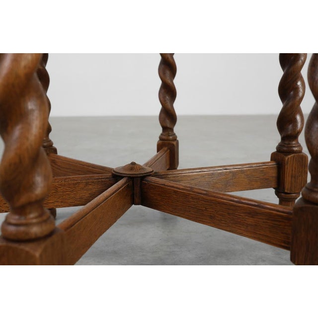 Wood Oak Carved Side Table with Barley-Twist Legs, France, 1890s For Sale - Image 7 of 12