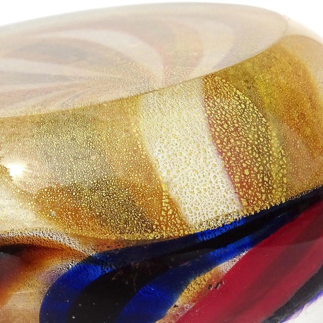 Mid 20th Century Murano Barovier Toso Vintage Blue Orange Red a Canne Gold Flecks Italian Art Glass Paperweight For Sale - Image 5 of 5