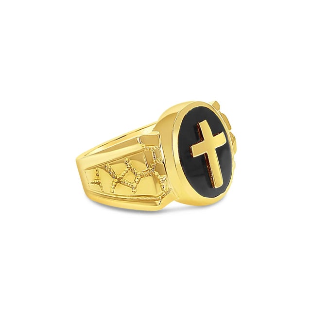 Contemporary Men's Onyx Cross Ring 14k Yellow Gold, Size 9 For Sale - Image 3 of 3