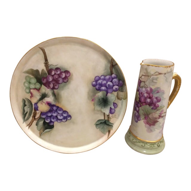 Antique Limoges Platter & Matching Pitcher/Tankard With a Grape Motif (Antique, From the 1800's) For Sale