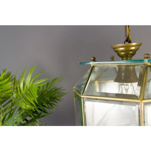Mid-Century Italian Geometric Beveled Glass & Brass Pendant For Sale - Image 12 of 18