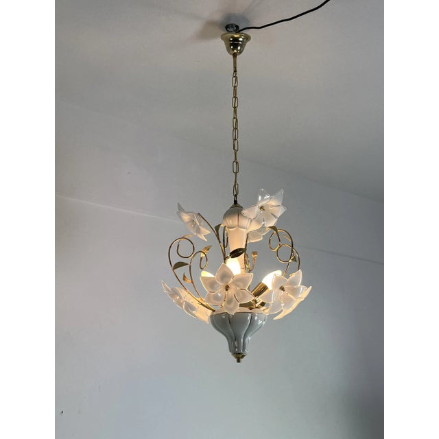 Venetian 3-Light Chandelier with Murano Glass Flowers, 1970s For Sale - Image 4 of 8
