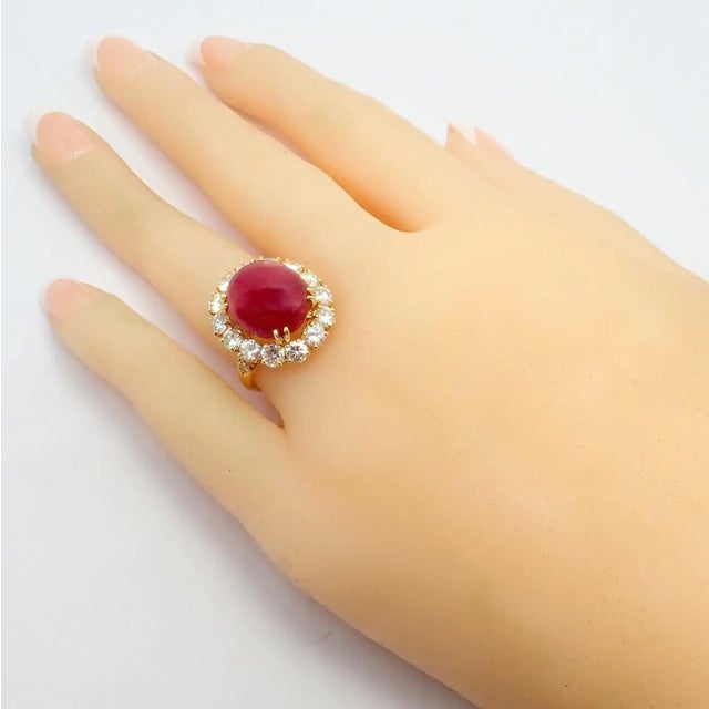 1960s Van Cleef & Arpels Large Cabochon Burmese No Heat Ruby Diamond Gold Ring Gia, Size 6 For Sale - Image 14 of 15