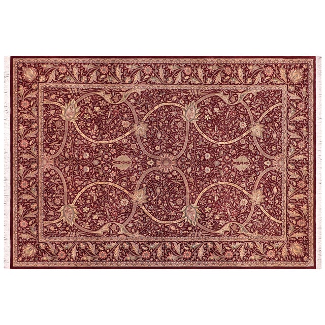 Art Nouveau Floral 1990's Pak-Persian Red/Green Wool Rug - 9'0'' X 12'3'' For Sale - Image 9 of 9