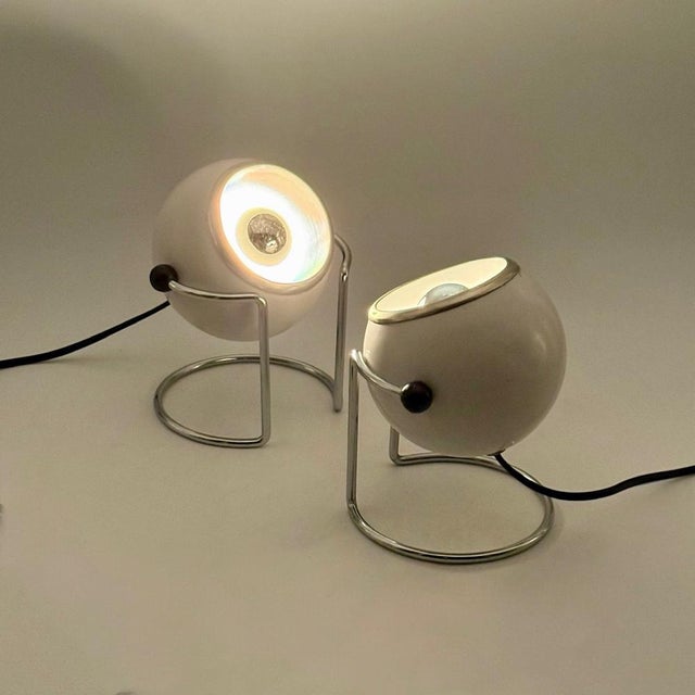 Italian Targetti Sankey Eyeball Lamps in White and Chrome, 1970s, Set of 2 For Sale - Image 15 of 16