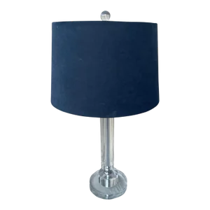 Modern Lucite Cylinder Table Lamp W/Blue Shade
