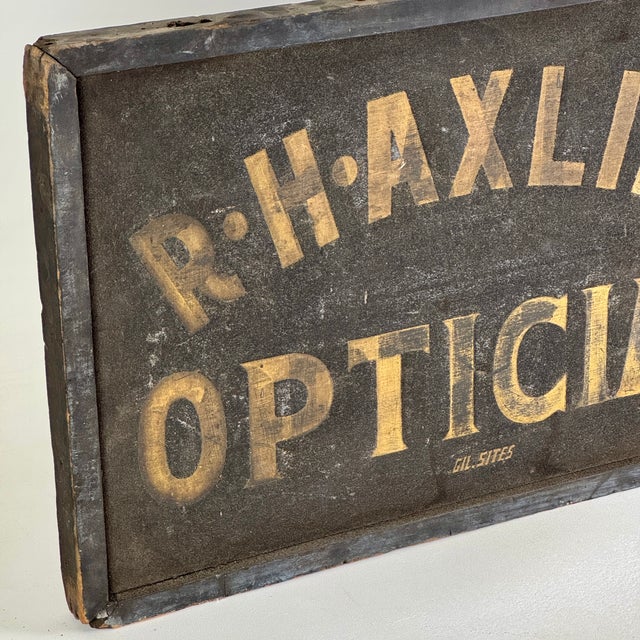 Optician Large Antique Double Sided Gilt on Black Wood Trade Sign For Sale - Image 4 of 11