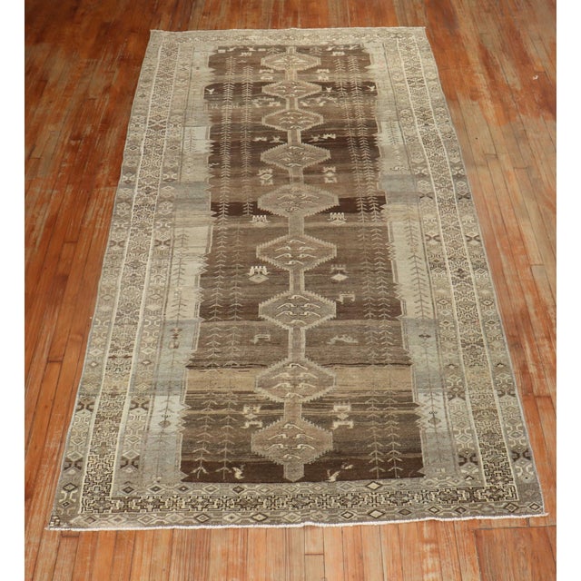 Early 20th Century Brown Grey Persian Kurd Gallery Size Rug For Sale - Image 14 of 18