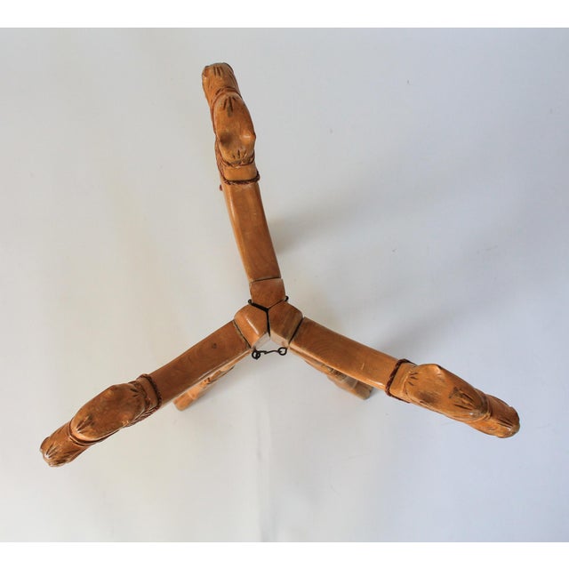 Vintage Hand Carved Wood Camel Folding Table Base For Sale In Milwaukee - Image 6 of 10