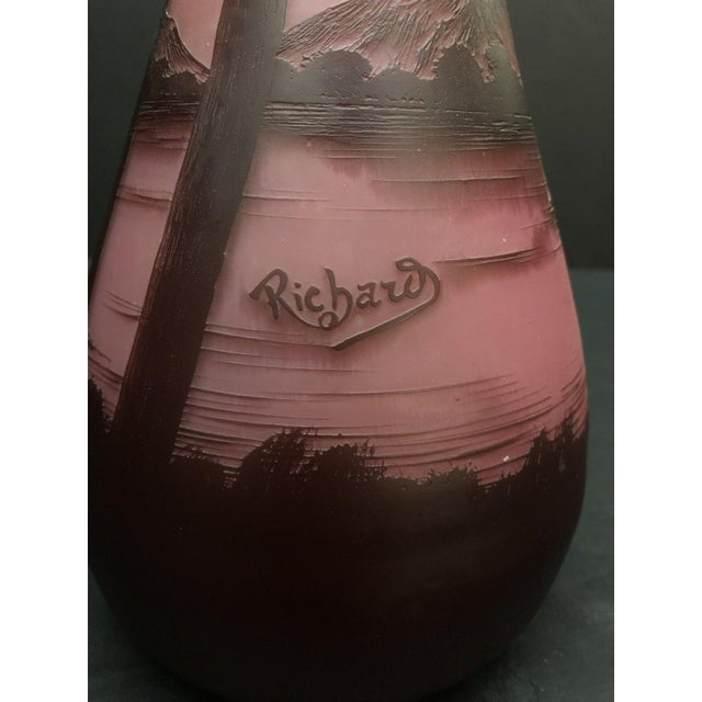 Early 20th Century Large Wine Color Cameo Glass Vase Signed Richard For Sale - Image 4 of 7