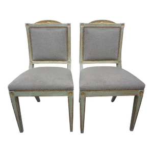 Pair of 18th Century Italian Directoire Painted and Parcel Gilt Chairs