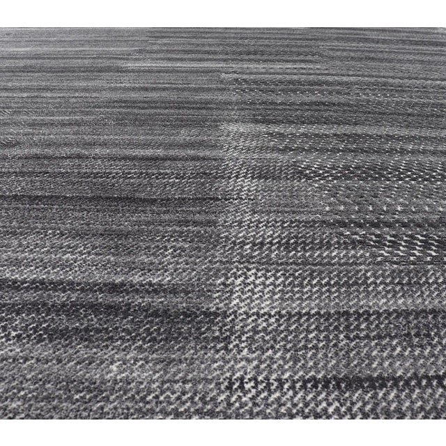 Contemporary Modern Hand Knotted Abstract Indian Rug in Charcoal & Ivory in Wool 10 X 13'10 For Sale - Image 3 of 12