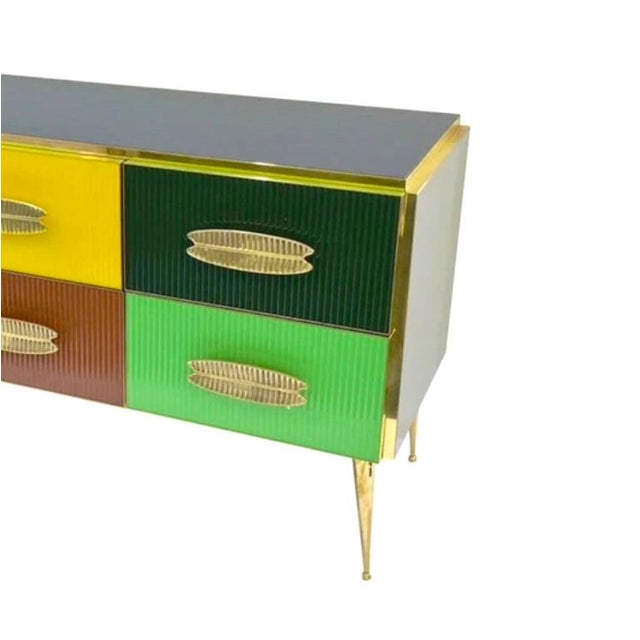 Wood Mid-Century Modern Italian Multi-Color Six-Drawer Chest / Cabinet on Brass Legs For Sale - Image 7 of 10