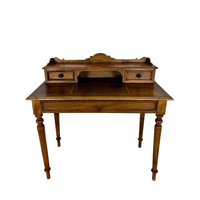 English Oak Writing Desk with Raised Gallery and Drawers, 1930s For Sale - Image 17 of 17