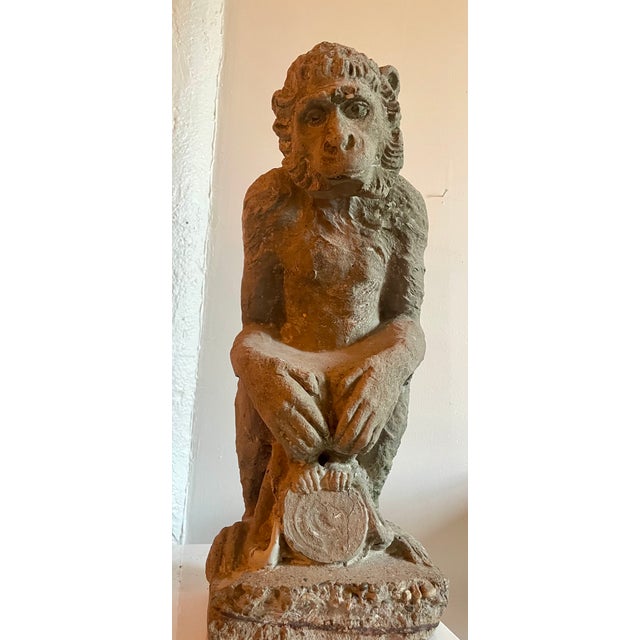 Stone Gray Pair of French Cast Stone Monkey Garden Statues, 23-Inch, Vintage For Sale - Image 8 of 12