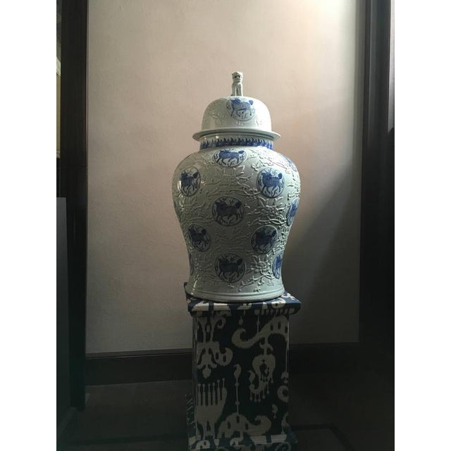 1960s Porcelain Blue and White Giant Jar Vases, Set of 2 For Sale - Image 5 of 12