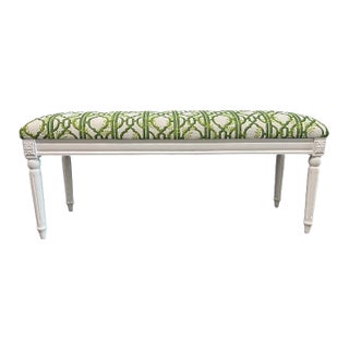 Fluted Leg Bench in Green Trellis For Sale