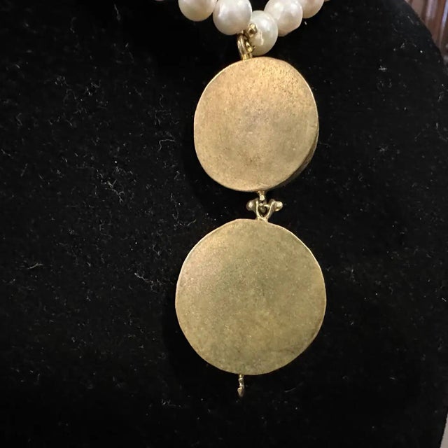 1980s 1980s Bulgari Style River Pearls and Brass Roman Coins Pendant Necklace For Sale - Image 5 of 9