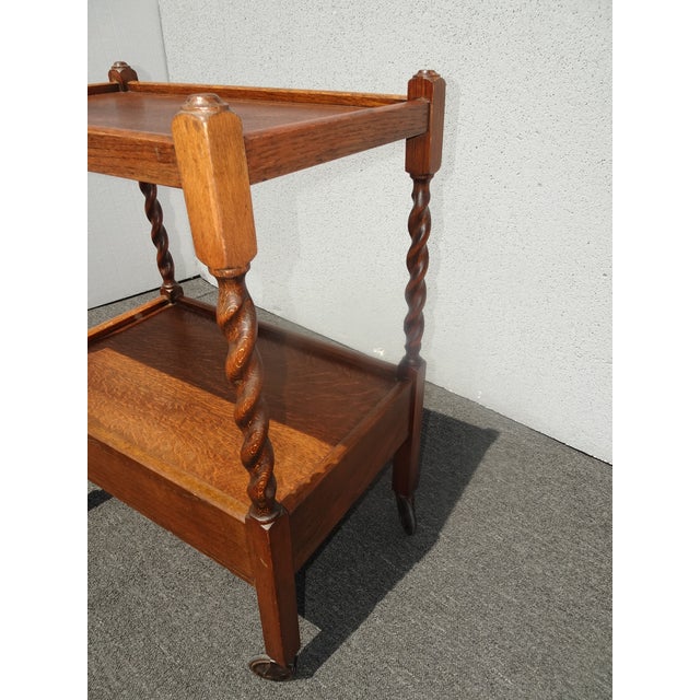 Lh26 Vintage French Country Oak Barley Twist Tea Cart For Sale - Image 12 of 12