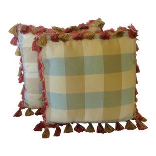 Plaid Pillows With Tassels - A Pair For Sale