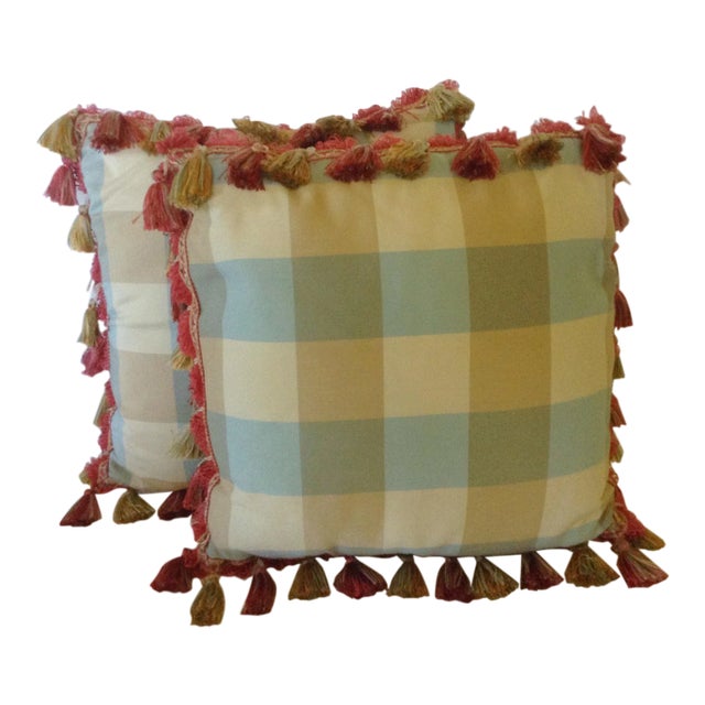Plaid Pillows With Tassels - A Pair For Sale