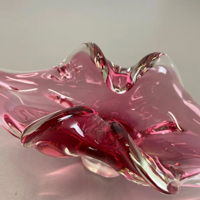 Glass Large Murano Glass Pink Floral Bowl, Italy, 1970s For Sale - Image 7 of 17