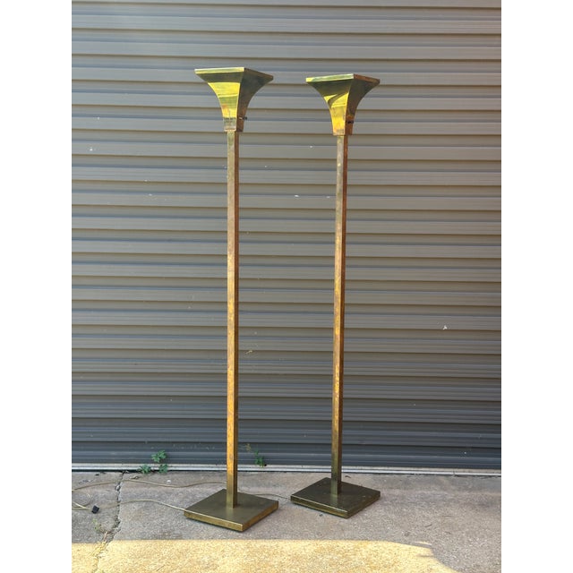 Metal Pair of 1970s Brass Torchieres For Sale - Image 7 of 11