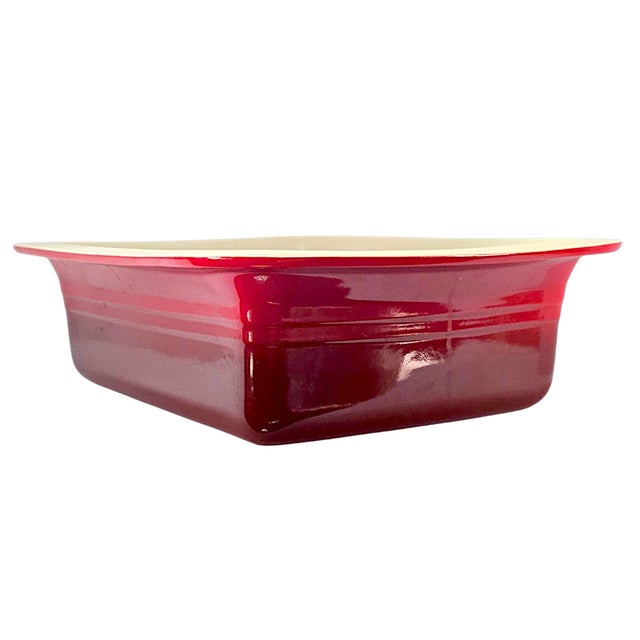 Metal Vintage French Le Creuset Cerise Enameled Cast-Iron Rectangular Roaster For Sale - Image 7 of 12