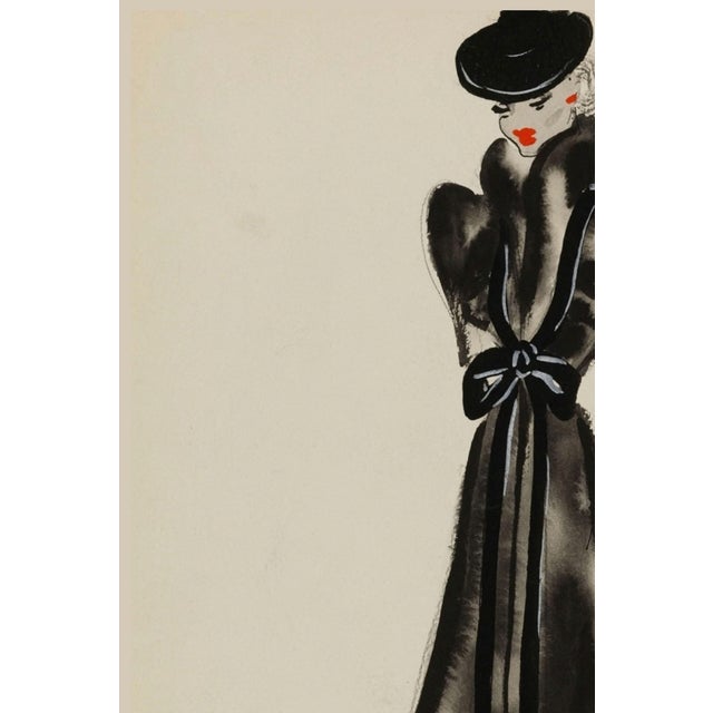 Jonathan Adler Vintage French Fashion Art Print – Black Bow Coat Illustration, 30" X 40" For Sale - Image 4 of 8