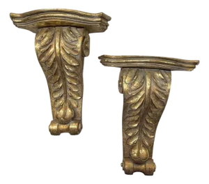 Vintage Monumental Gilt Acanthus Decorative Display Wall Bracket - A Pair