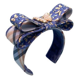 Ferragamo Butterfly Vintage Silk Necktie Cuff Bracelet, Style After For Sale