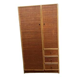 Bamboo and Cane Hanging Wardrobe with Drawers For Sale