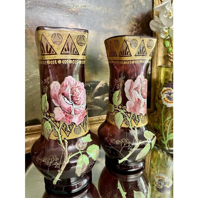Amethyst Pair of Antique Mont Joye Legras Amethyst Art Glass Vases For Sale - Image 8 of 8