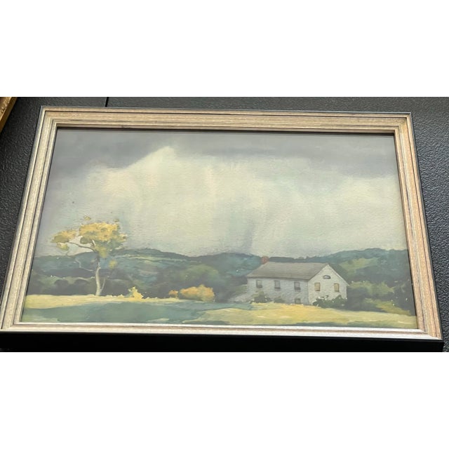 Vintage water color landscape of farm before a storm. Beautiful sky and endearing colors. Paper Measures: W 14.75" x...
