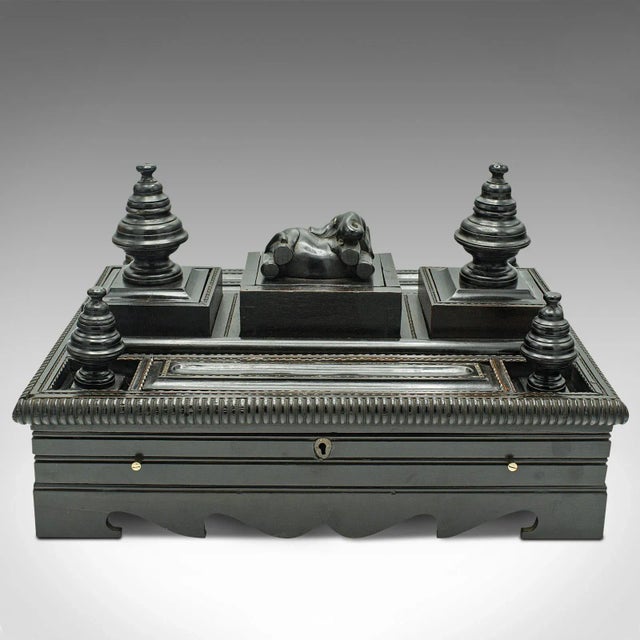 Victorian 1850s Victorian Antique Decorative Desk Stand, Indian, Ebony, Colonial Writer's Tidy For Sale - Image 3 of 10