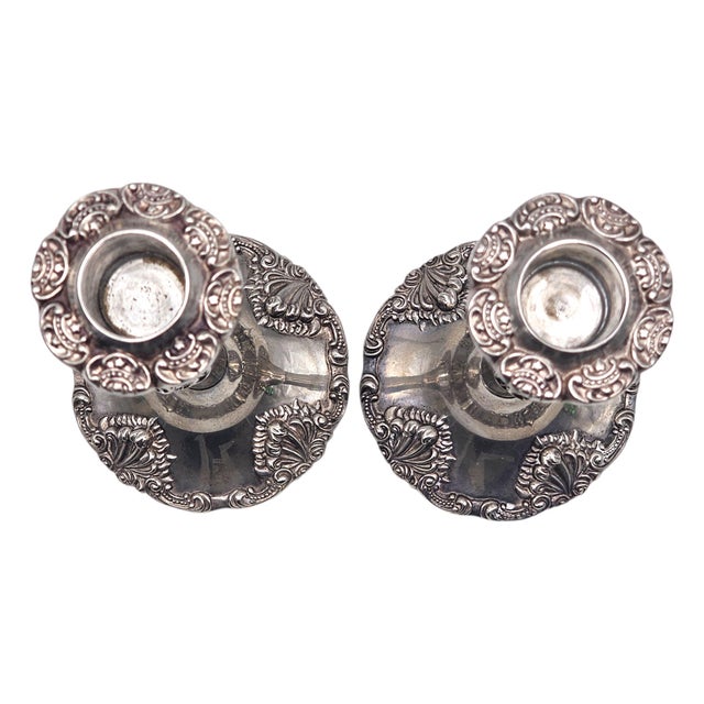 Pair Godinger Baroque Silverplate Candlesticks — Rococo Revival 8.25" For Sale - Image 10 of 11