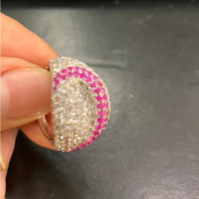 1 Carat Pink Sapphire and 4 Carat Diamond 18 Karat White Gold Ring, Estate For Sale In New York - Image 6 of 18