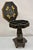 Antique Chinoiserie Gold Gilt Hand Painted Pedestal Base Sewing Box Stand Table. Item features a flip top with fitted...